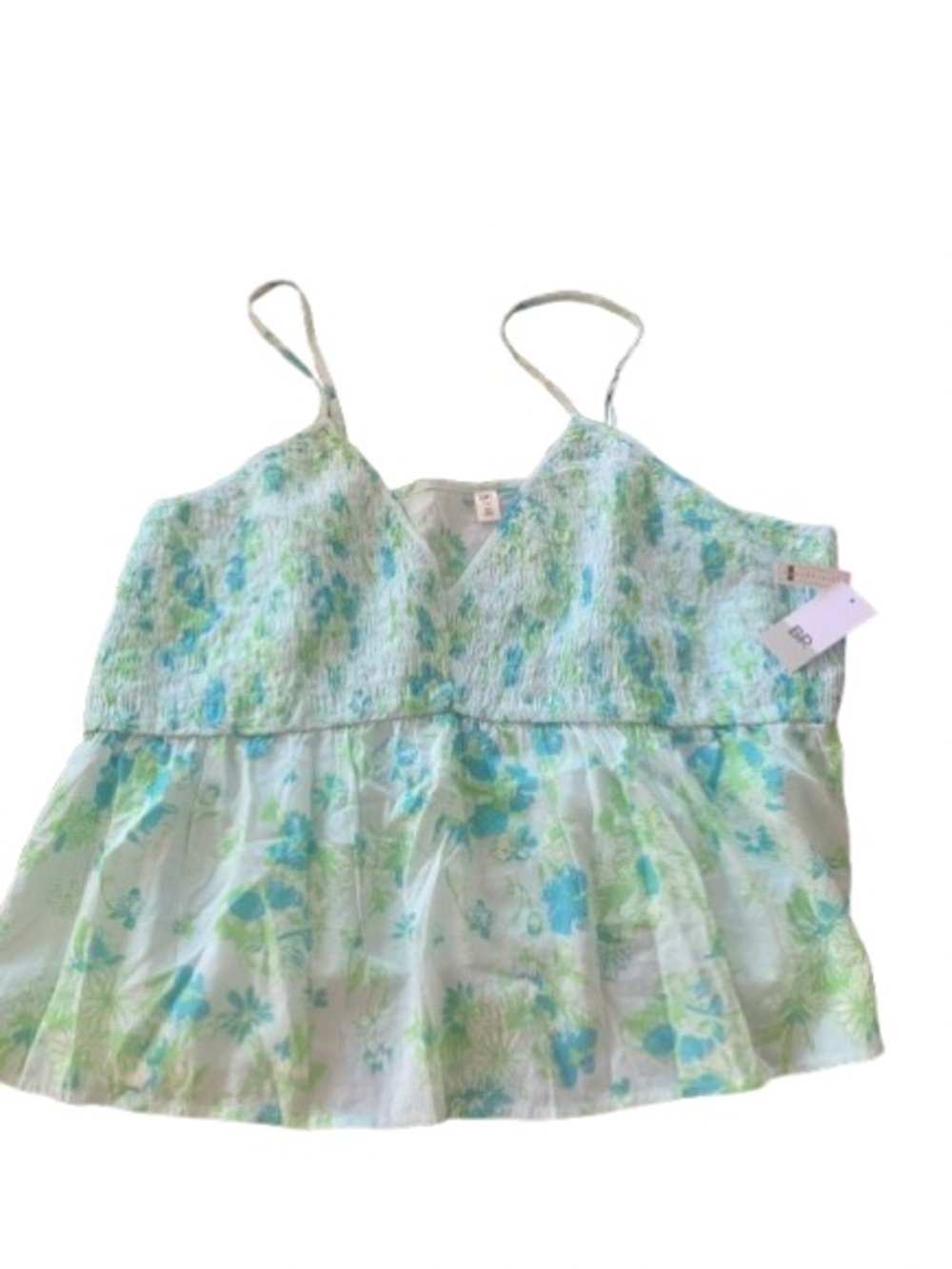 NWT Daisy Belles 3X Green Blue Floral Smocked Babydoll Tank Top - Picture 2 of 5